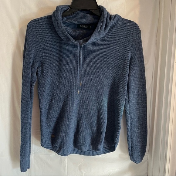Lauren Ralph Lauren Sweater‎ Size Medium Blue Cowl Neck Waffle Knit Pullover - Picture 1 of 8